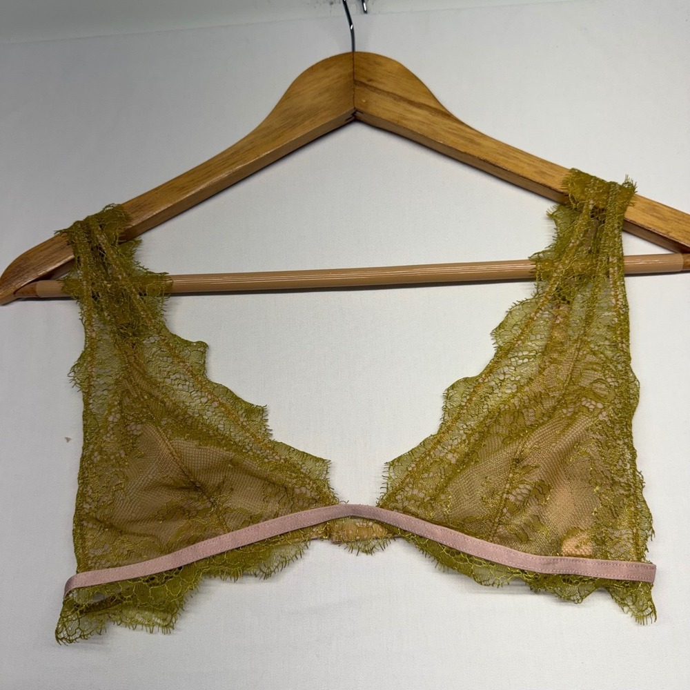Victoria's Secret Olive Lace Bralette Sheer Triangle Coquette XS